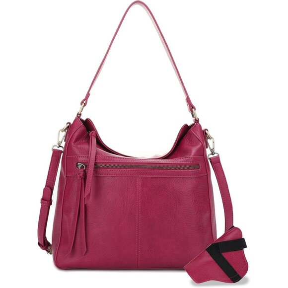 Dakota Vegan Faux Leather Berry Hobo Purse with Concealed Carry and Adjustable S - Picture 1 of 7